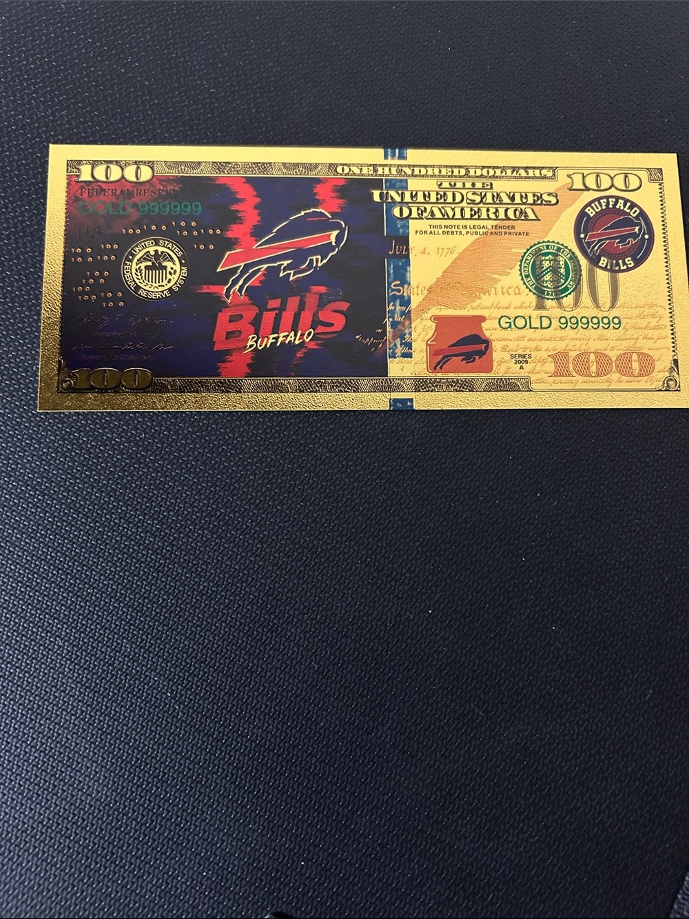 Buffalo David Bitton Gold Buffalo Bills Novelty Note with Blue and Red Accents